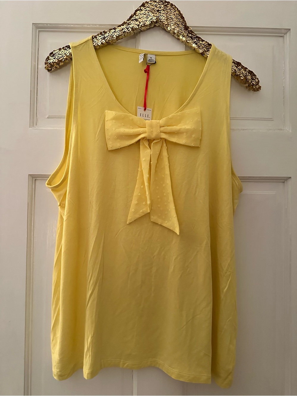 Elle Pale Yellow Sleeveless Bow Tank Top XL New!